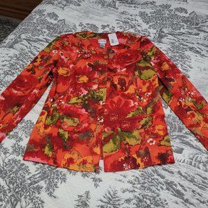 Chico's Cotton Jacket Red, Green, Gold Size Small NWT